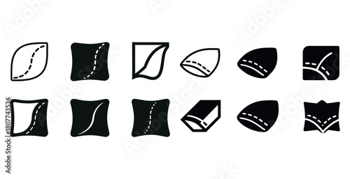 Collection of black pillow vector icons with various shapes and patterns