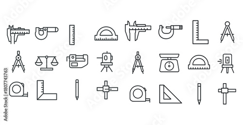 Collection of measurement and drafting tools using line art style