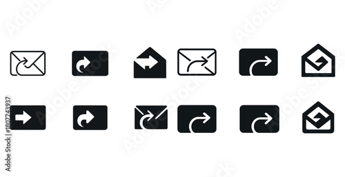 Black and white email and arrow icons collection