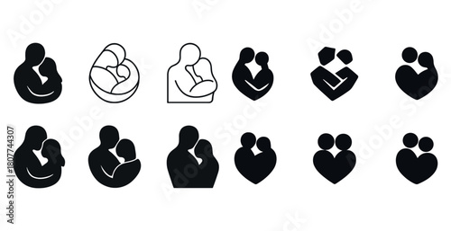 Minimalist family icons embracing unity and love