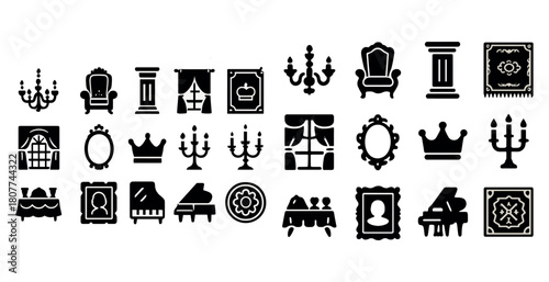 Elegant silhouette collection of vintage furniture and decor icons