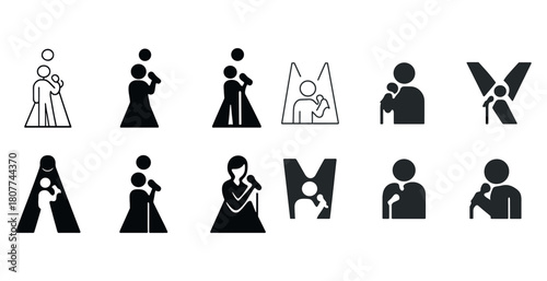 Silhouette music icons featuring people with microphones