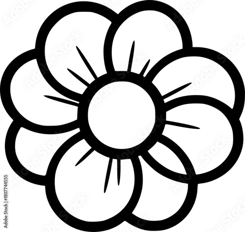 simple floral silhouette with rounded petals and circular center, minimalist design
