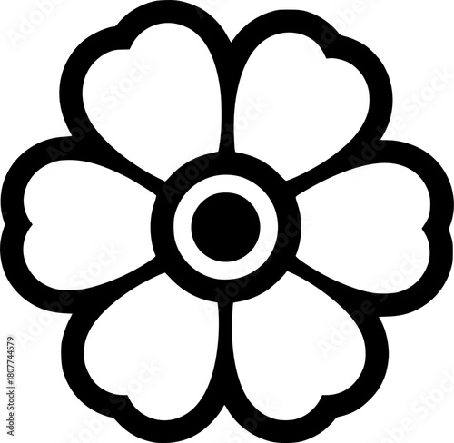 simple floral silhouette with rounded petals and circular center, minimalist design