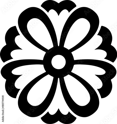 simple floral silhouette with rounded petals and circular center, minimalist design