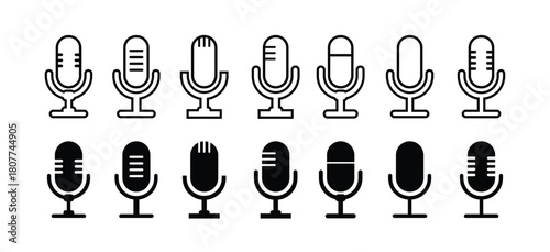 Microphone vector icon set. Microphones audio podcast vector icons.