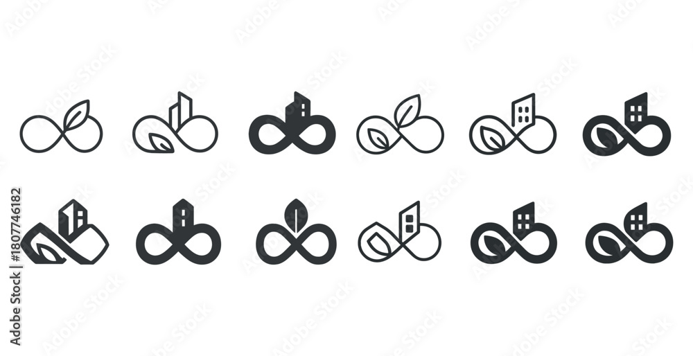 Fototapeta premium Sustainable architecture and nature infinity symbol set