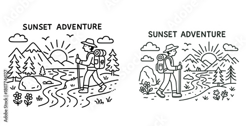 Male hiker exploring scenic mountain trail at sunset