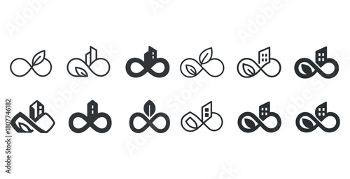Sustainable architecture and nature infinity symbol set