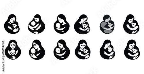 Mother and child embraces in artistic silhouettes