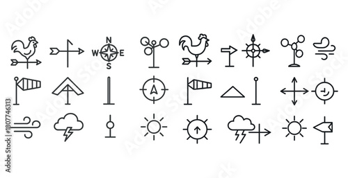 Weather symbols collection: wind, sun, clouds, and storm indicators