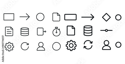 Minimalist icons for workflow and process diagrams