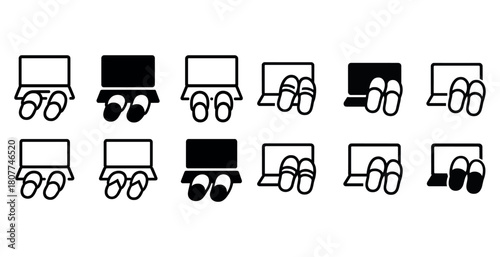 Minimalist icon set of laptops and eyes in various styles