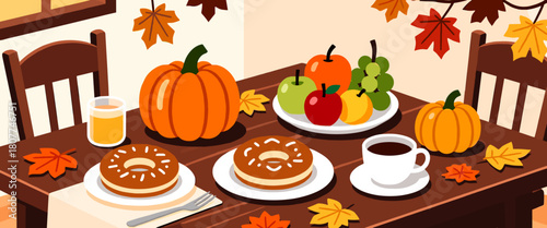Thanksgiving brunch table with fall decor