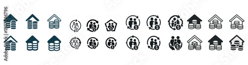 Diverse financial growth icons featuring family, coins, and dollar signs