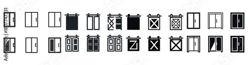 Variety of modern sliding door icons in different designs and styles