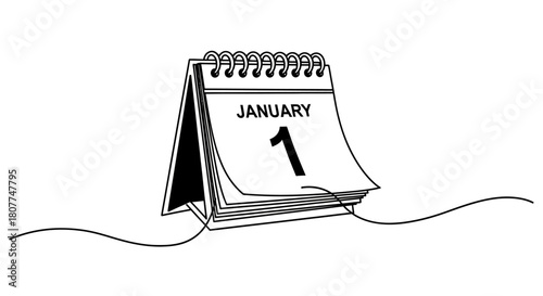A minimalist line drawing of a desk calendar showing January 1st, symbolizing the start of a new year.