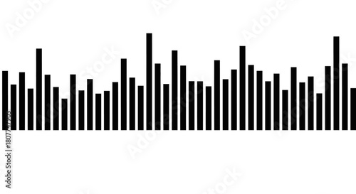 A black and white graphic representation of an audio waveform, displaying varying bar heights.