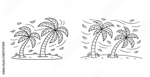Palm trees swaying in windy weather illustration