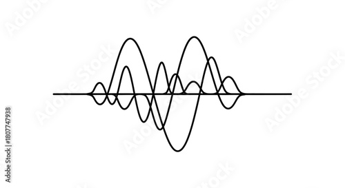 Abstract waveform illustration with overlapping curves and peaks against a horizontal axis.