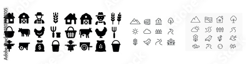 Icon set featuring agriculture, nature, and weather symbols