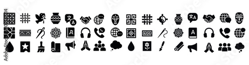 Collection of diverse symbols and icons in black and white design