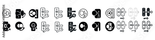 Collection of door handle icons with keyholes in various styles