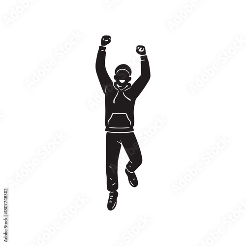 A man jumping with joy silhouette icon logo flat vector design