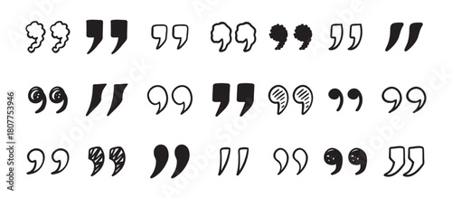 Quotation mark doodle hand drawn set. Quotation marks drawing for quotes template