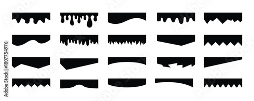 Separators shapes for website presentation set. Curve Lines, Wave, Drops and triangular dividers for Top or Bottom Page. Frame of header