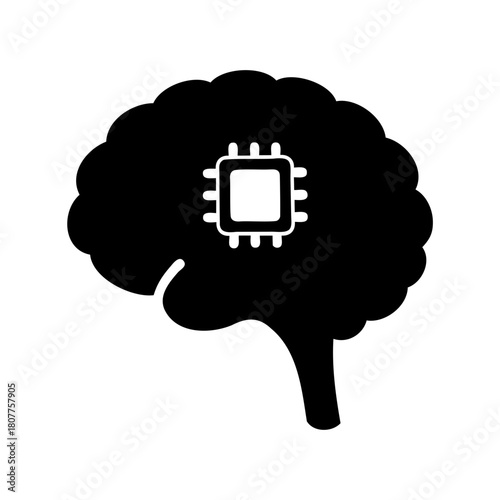 Artificial intelligence brain with embedded chip technology. Vector, illustration