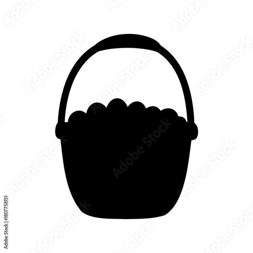 Simple black silhouette of a basket full of rounded items Vector, illustration