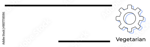 Gear shape with bold lines and Vegetarian text, emphasizing sustainability, innovation, and purpose. Ideal for eco-awareness, modern branding, mechanics, industry, healthy living teamwork simple
