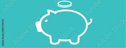 Simple white outline of a piggy bank with a coin.