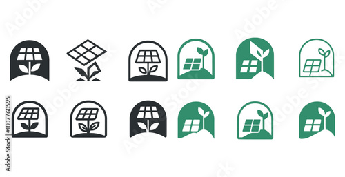 Eco-friendly solar icon set featuring growth and sustainability
