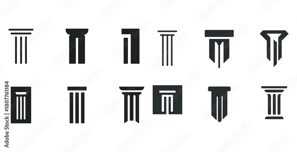Obraz premium Variety of column icons: architectural and design elements
