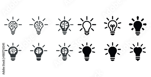 Creative brain and lightbulb icons illustrating innovation and ideas