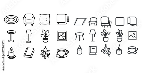 Minimalist home decor icons set: furniture and accessories