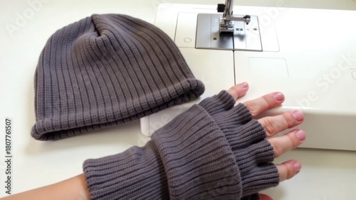 Wallpaper Mural A person operating a sewing machine to create a hat, great for fashion or DIY projects Torontodigital.ca