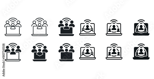 Video conference icons set: diverse styles and designs for digital communication