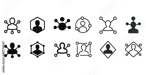 Network connection icons: profile nodes and social media link designs