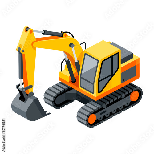 isometric vector illustration of a excavator