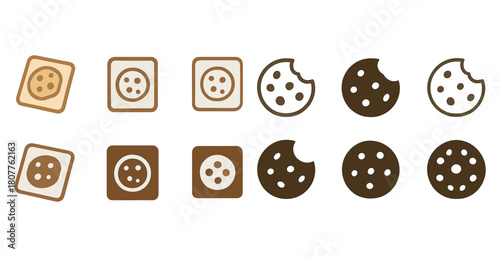 Set of square and round cookies with bites in various colors