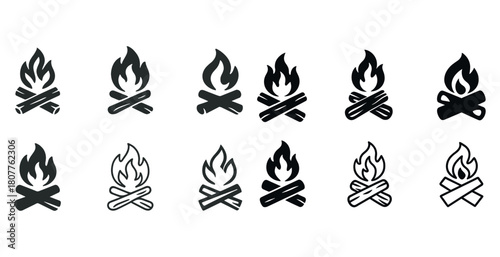Collection of campfire icons in various styles and designs