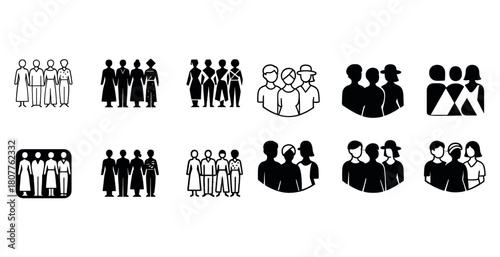 Diverse group of people icons in various styles and genders
