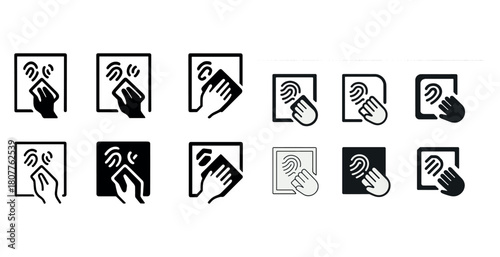 Fingerprint scanning icons set in black and white for security and identification