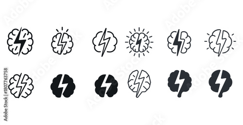 Lightning bolt and brain icons in various styles
