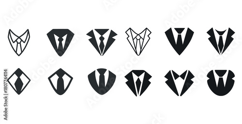 Variety of suit and tie icon designs: classic and modern styles