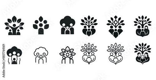 Family tree icons: unique designs representing unity and heritage