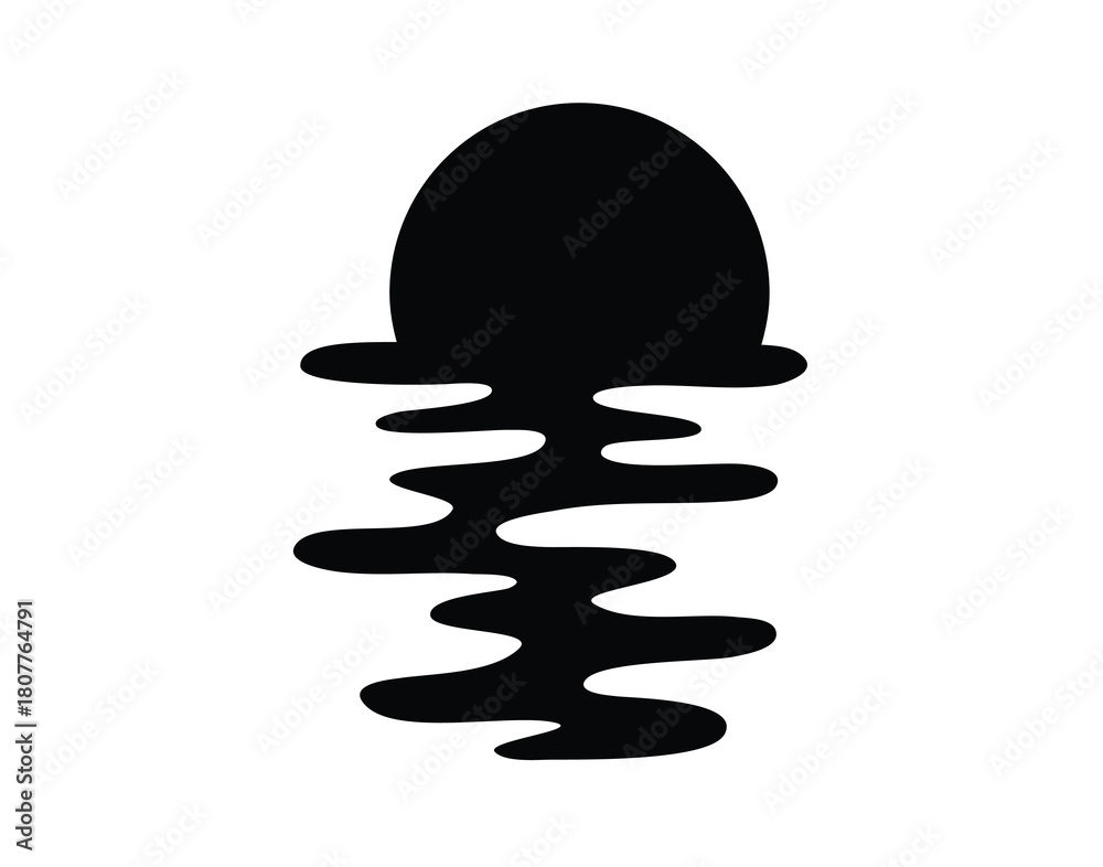 Fototapeta premium sun silhouettes icon. Vector template sun reflection in water. Sunset and waves reflection.